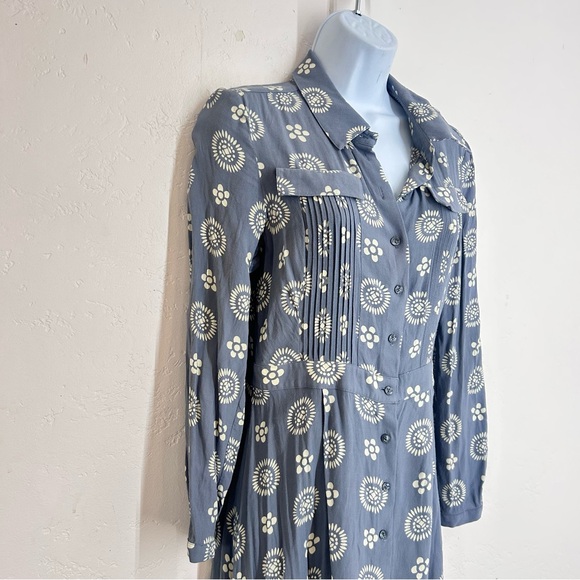 BODEN Floral Printed Long Sleeve Shirt Dress Size 6 L Dusty Blue - Picture 3 of 10